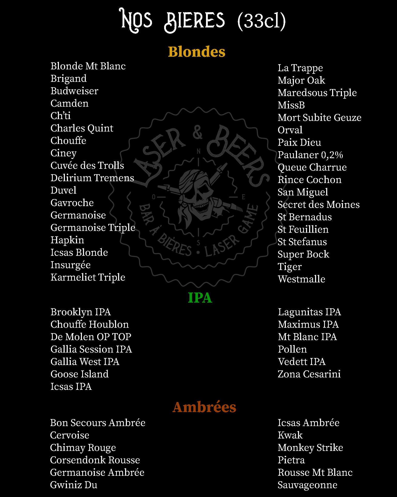 Liste des bières 1 Laser Beers boutique Drive et Livraison
